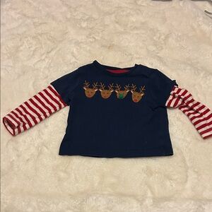 Baby Boden Reindeer Long Sleeve Shirt - Navy and Red